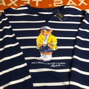 💯Polo Bear NWT Long Sleeve Blue/White Stripes XXL